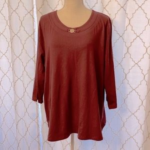 Anne Klein sport women’s cotton maroon 3/4 sleeves casual knit shirt size 2X
